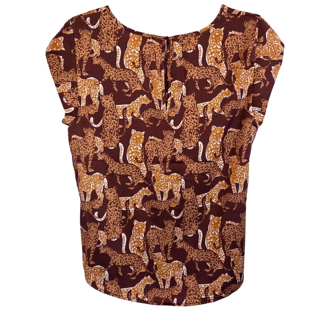 Maison dAmelie Paris Womens Cheetah Leopard Print Short Sleeve Top‎ Brown XS